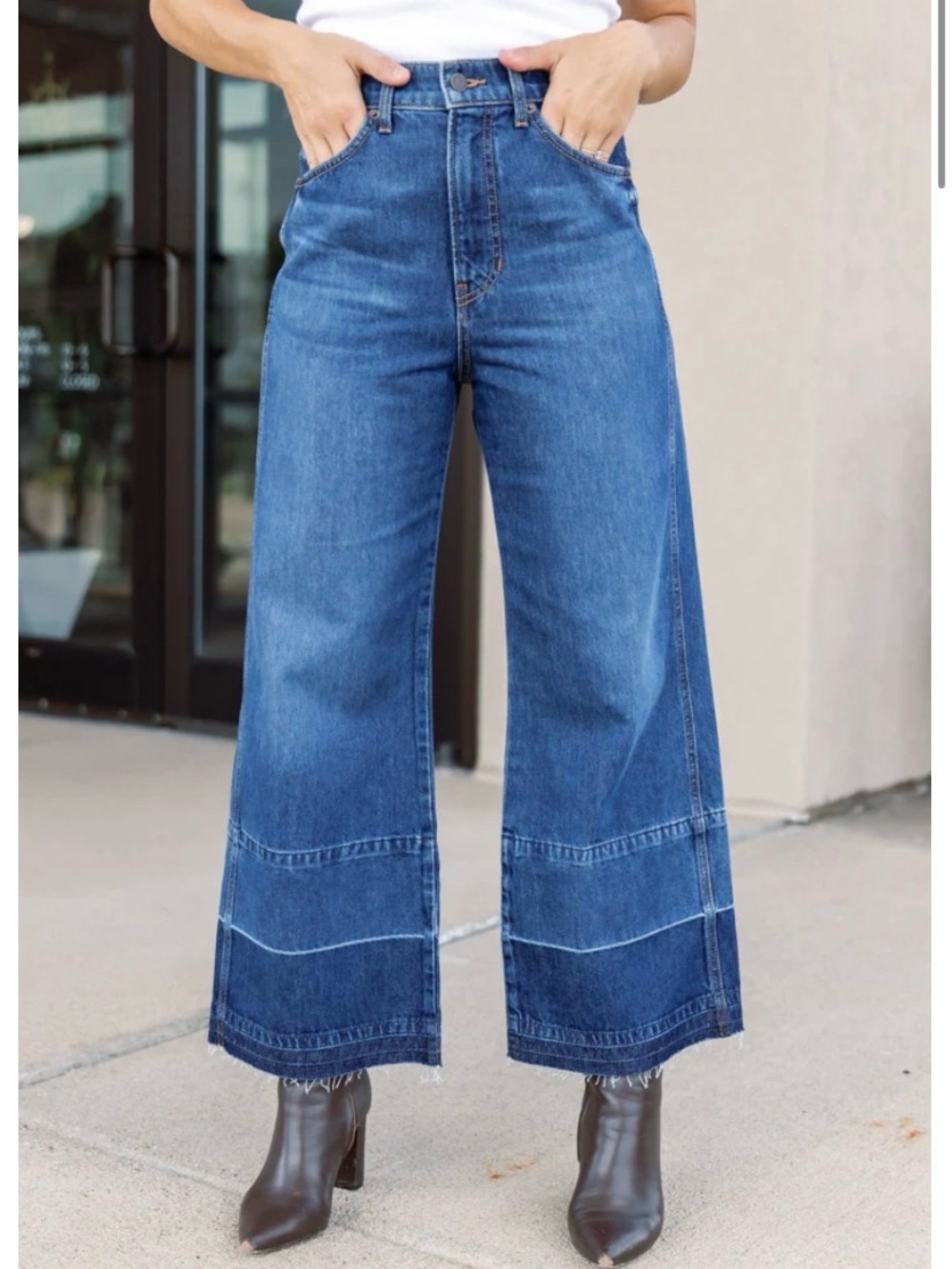 Veronica Beard Wide Leg Crop Jeans - Blue Denim